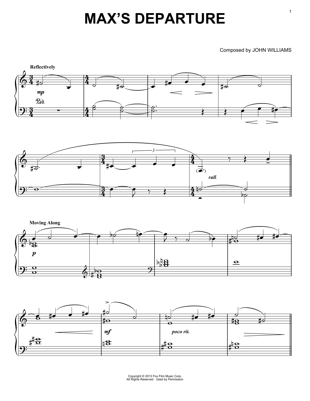 John Williams Max's Departure Sheet Music Notes & Chords for Piano - Download or Print PDF