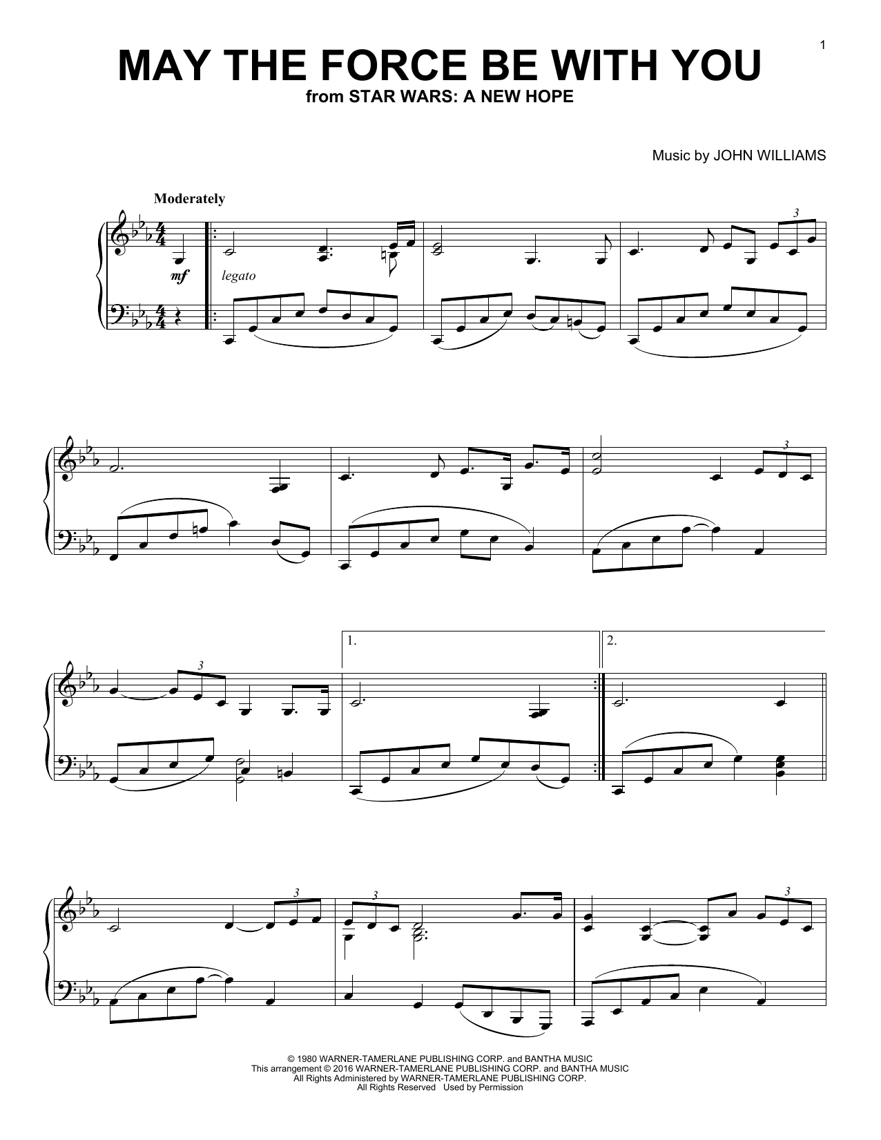 John Williams May The Force Be With You (from Star Wars: A New Hope) Sheet Music Notes & Chords for Piano - Download or Print PDF