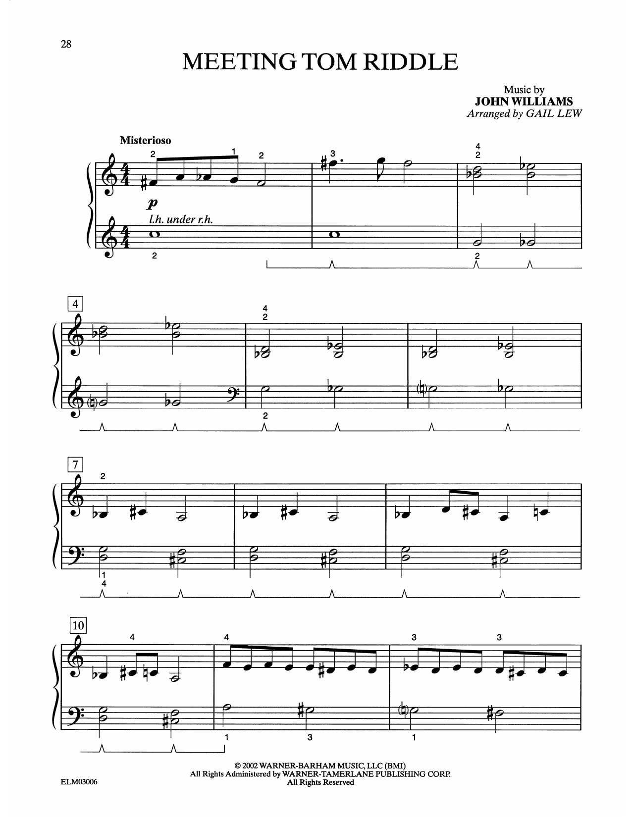 John Williams Meeting Tom Riddle (from Harry Potter) (arr. Gail Lew) Sheet Music Notes & Chords for Easy Piano - Download or Print PDF