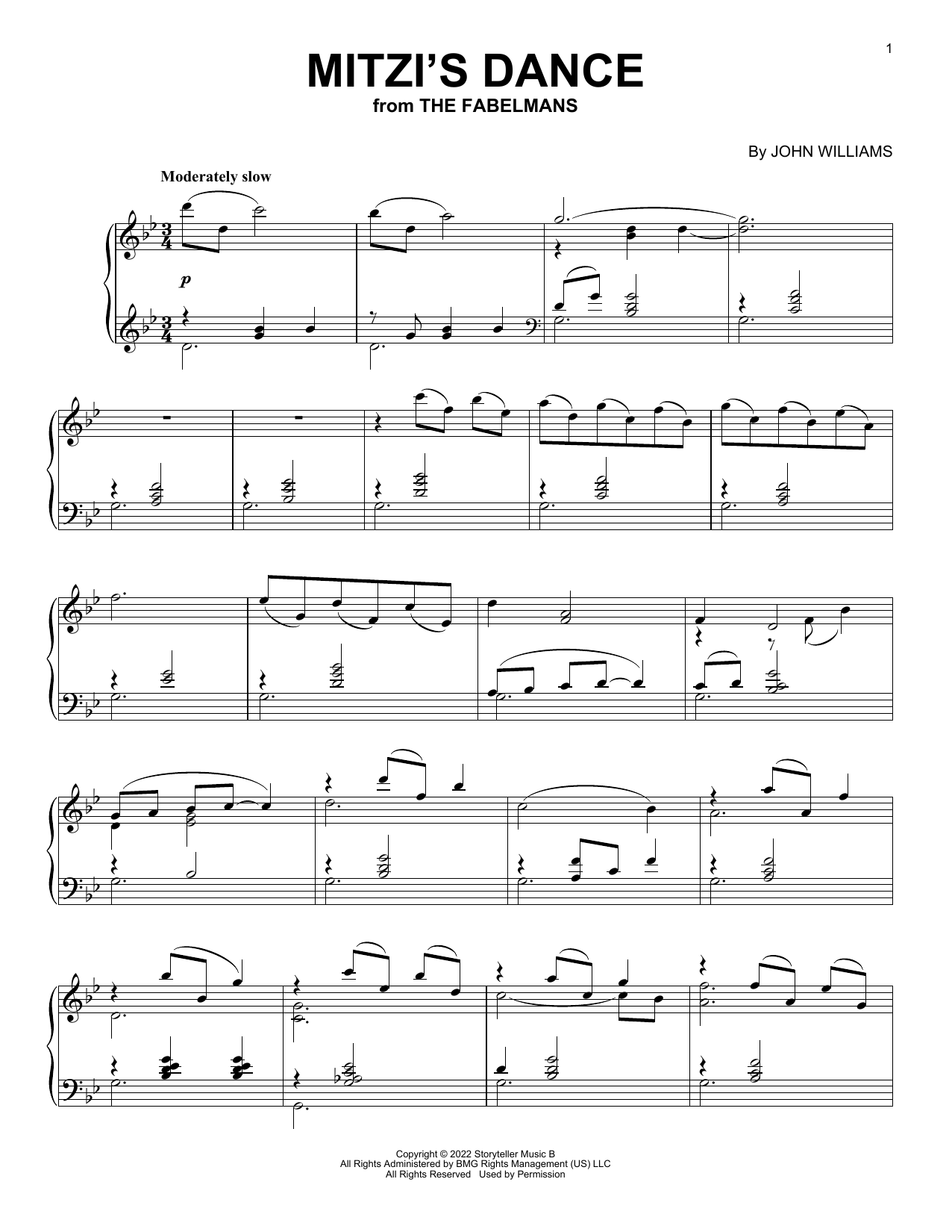 John Williams Mitzi's Dance (from The Fabelmans) Sheet Music Notes & Chords for Piano Solo - Download or Print PDF