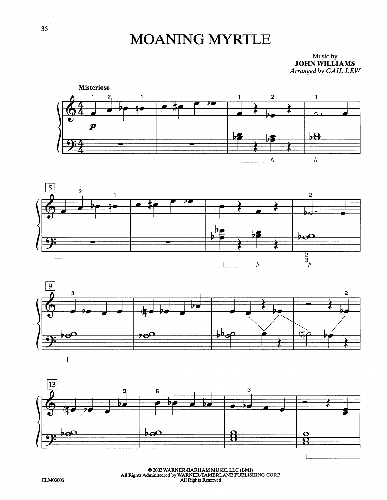 John Williams Moaning Myrtle (from Harry Potter) (arr. Gail Lewis) Sheet Music Notes & Chords for Easy Piano - Download or Print PDF