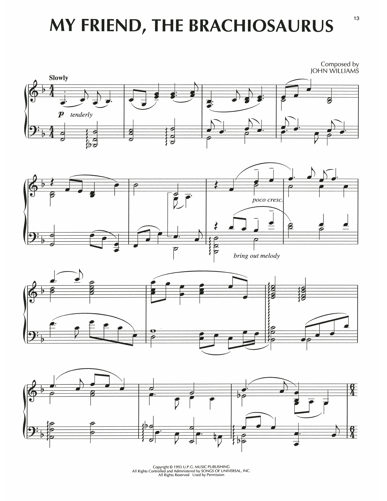 John Williams My Friend, The Brachiosaurus (from Jurassic Park) Sheet Music Notes & Chords for Piano Solo - Download or Print PDF