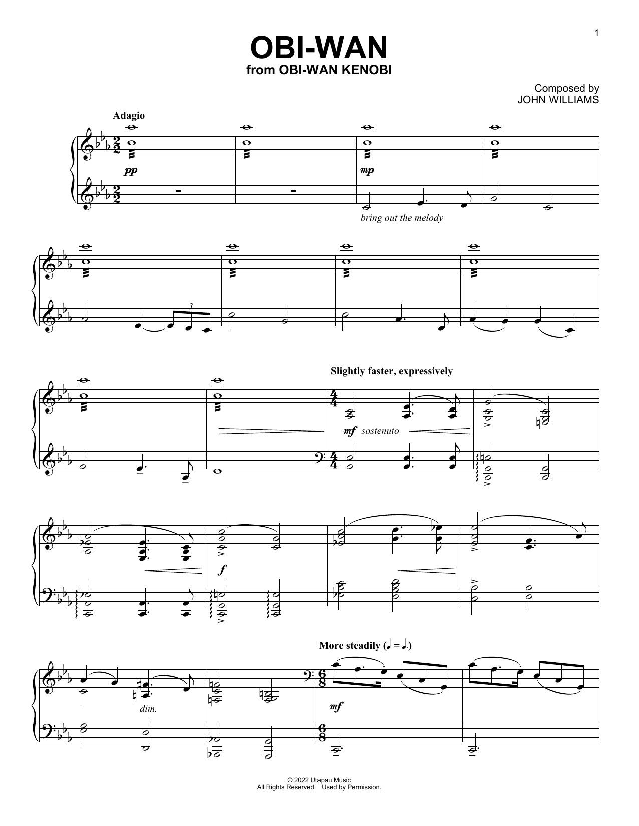 John Williams Obi-Wan (from Obi-Wan Kenobi) Sheet Music Notes & Chords for Piano Solo - Download or Print PDF