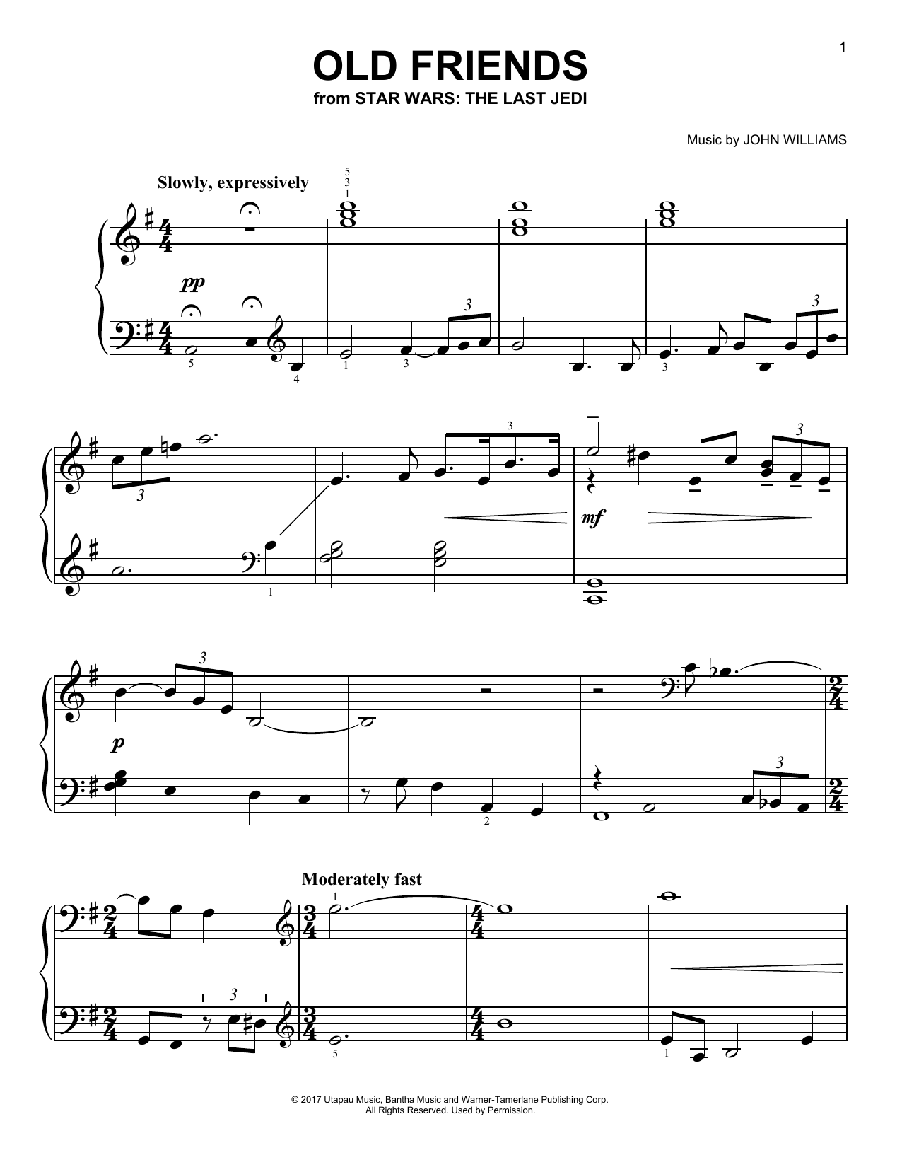 John Williams Old Friends Sheet Music Notes & Chords for Easy Piano - Download or Print PDF