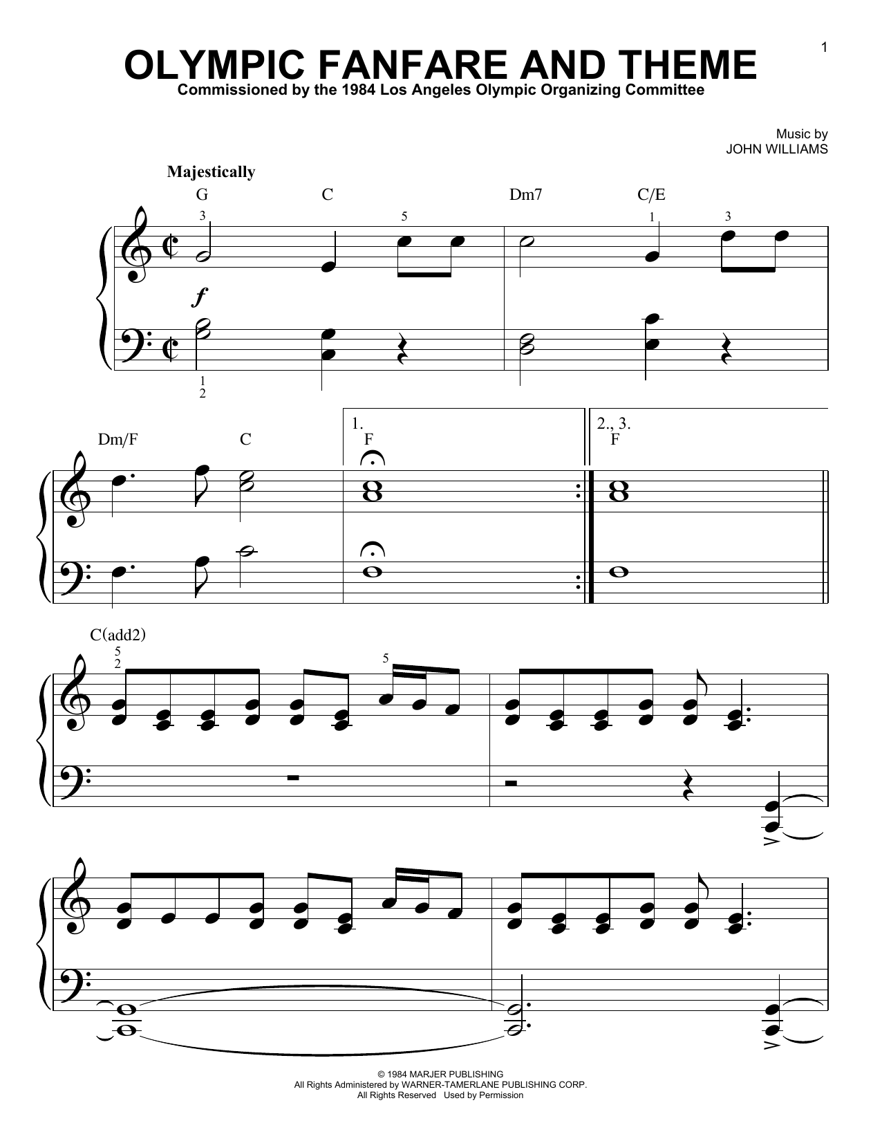 John Williams Olympic Fanfare And Theme Sheet Music Notes & Chords for Easy Piano - Download or Print PDF