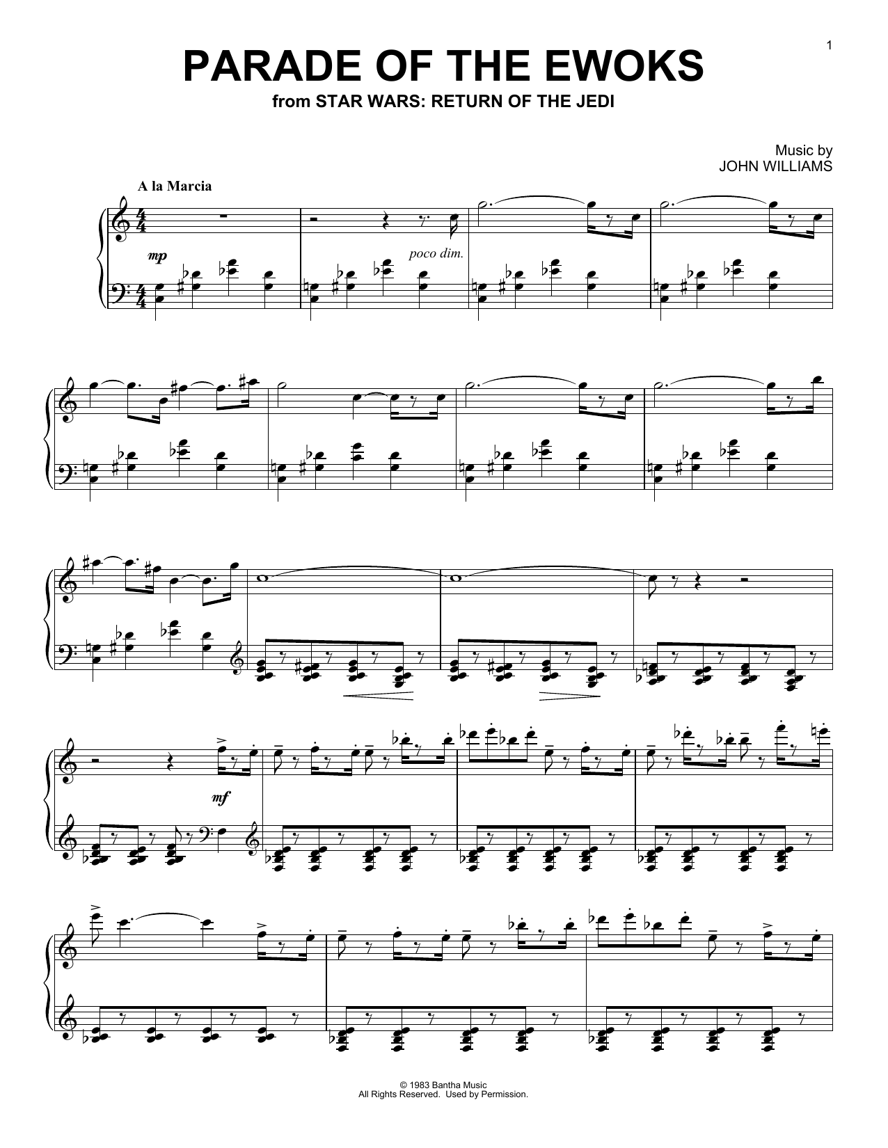 John Williams Parade Of The Ewoks (from Star Wars: Return Of The Jedi) Sheet Music Notes & Chords for Piano Solo - Download or Print PDF