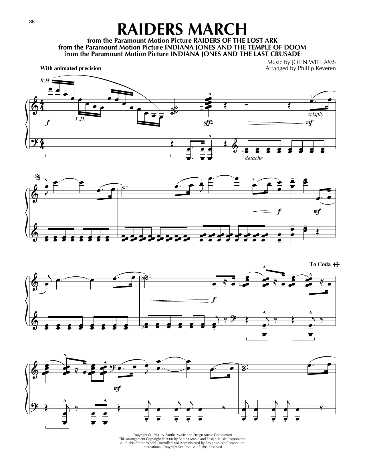 John Williams Raiders March (from Indiana Jones) (arr. Phillip Keveren) Sheet Music Notes & Chords for Piano Solo - Download or Print PDF