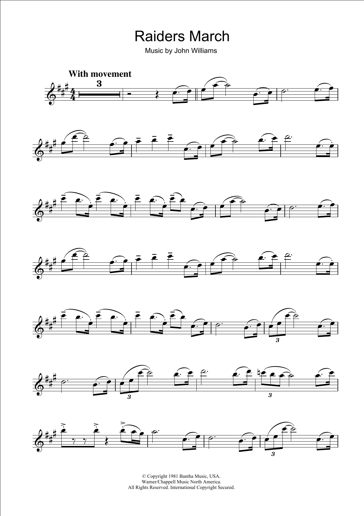 John Williams Raiders March (from Raiders Of The Lost Ark) Sheet Music Notes & Chords for Clarinet - Download or Print PDF