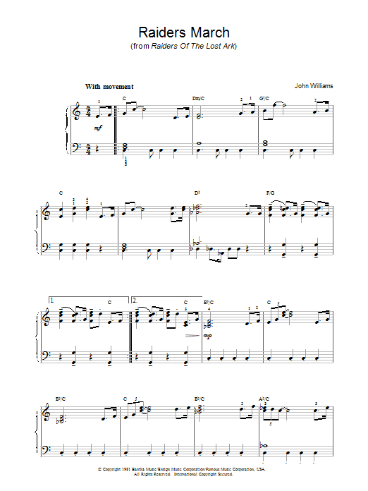 John Williams Raiders March Sheet Music Notes & Chords for Organ - Download or Print PDF