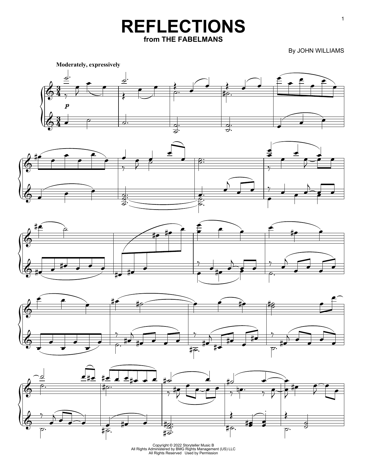 John Williams Reflections (from The Fabelmans) Sheet Music Notes & Chords for Piano Solo - Download or Print PDF