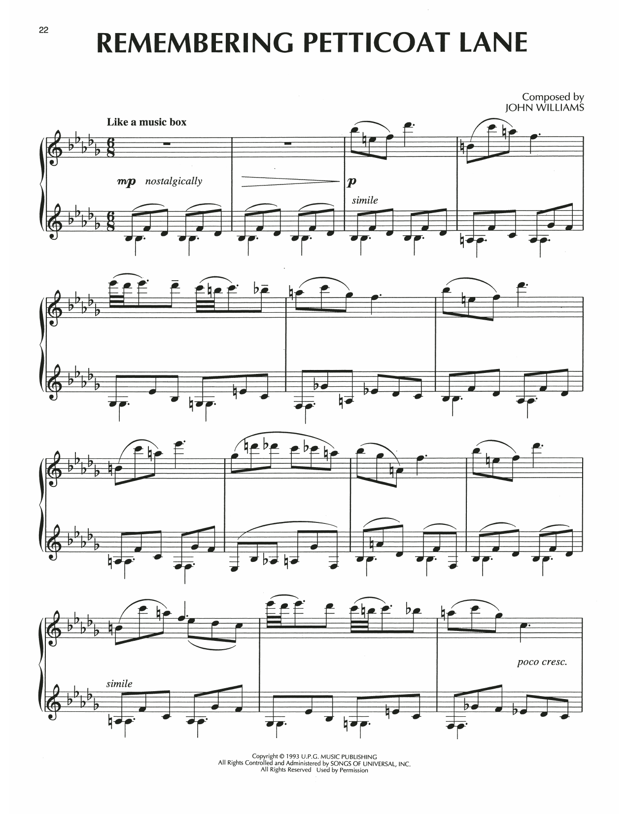 John Williams Remembering Petticoat Lane (from Jurassic Park) Sheet Music Notes & Chords for Piano Solo - Download or Print PDF