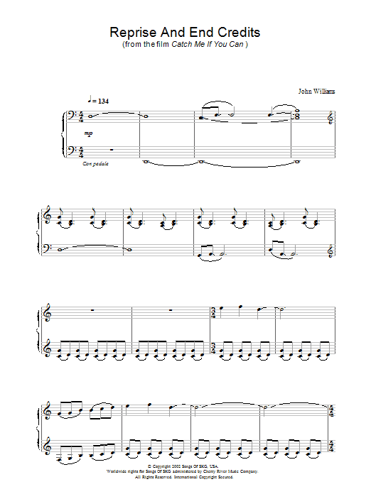 John Williams Reprise And End Credits (from Catch Me If You Can) Sheet Music Notes & Chords for Piano - Download or Print PDF