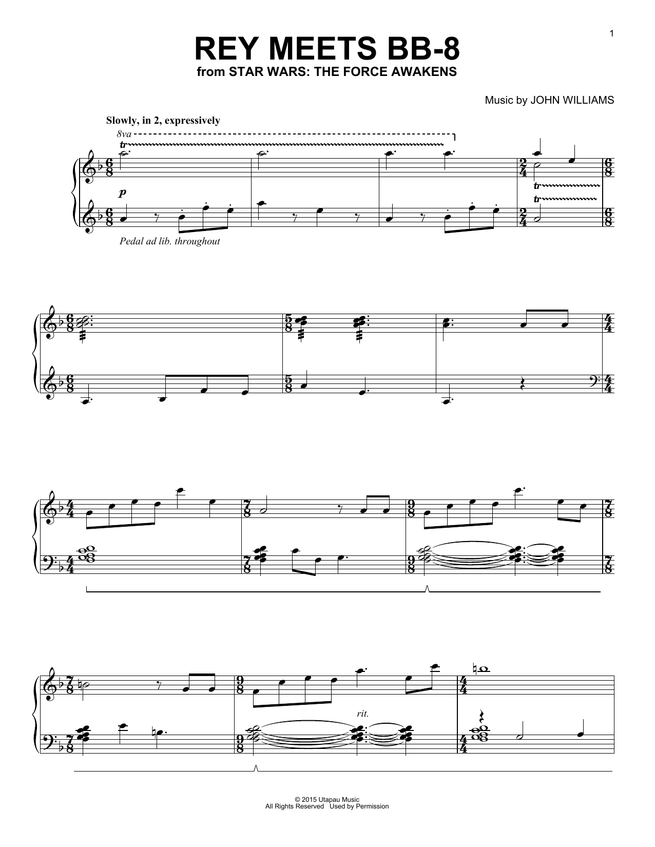John Williams Rey Meets BB-8 Sheet Music Notes & Chords for Piano - Download or Print PDF