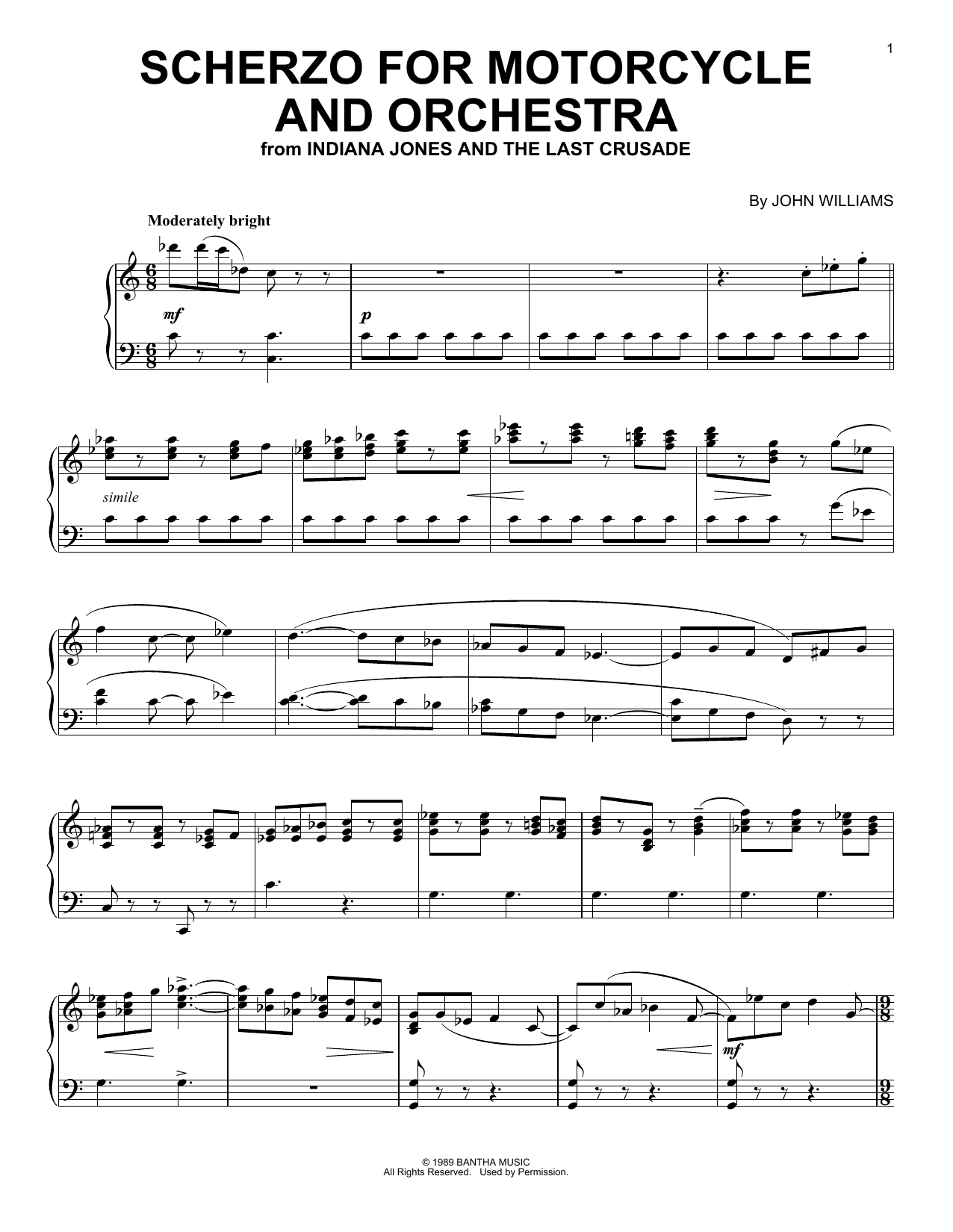 John Williams Scherzo For Motorcycle And Orchestra Sheet Music Notes & Chords for Piano - Download or Print PDF