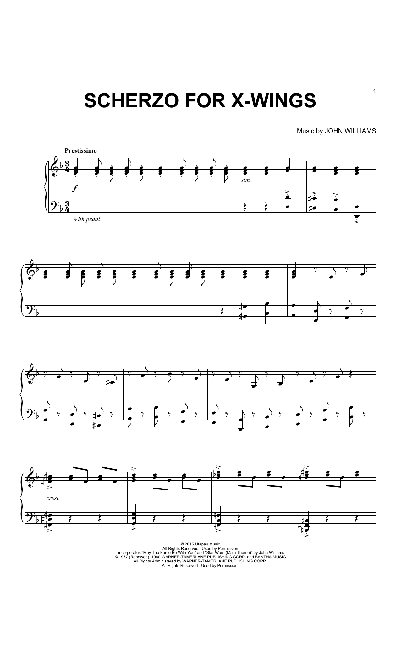 John Williams Scherzo For X-Wings Sheet Music Notes & Chords for Easy Piano - Download or Print PDF