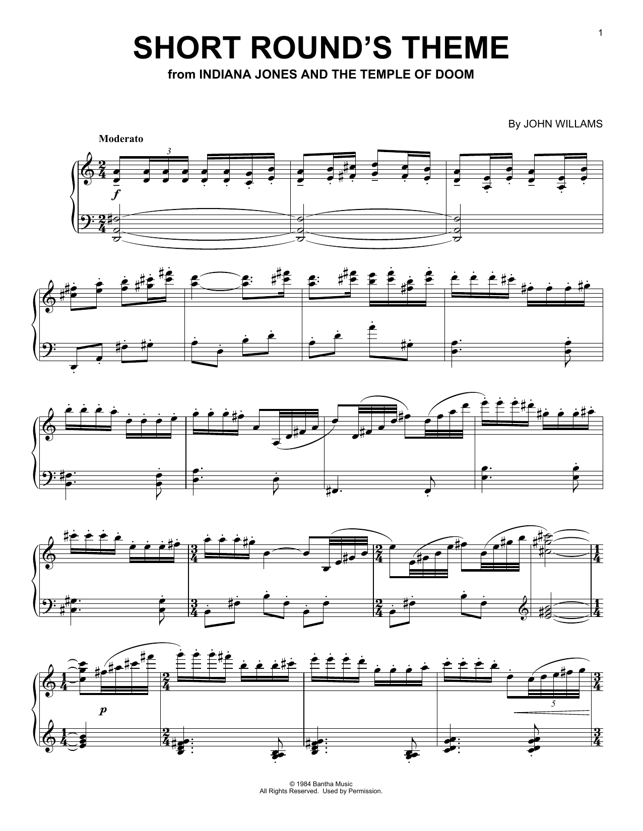 John Williams Short Round's Theme (from Indiana Jones and the Temple of Doom) Sheet Music Notes & Chords for Piano Solo - Download or Print PDF