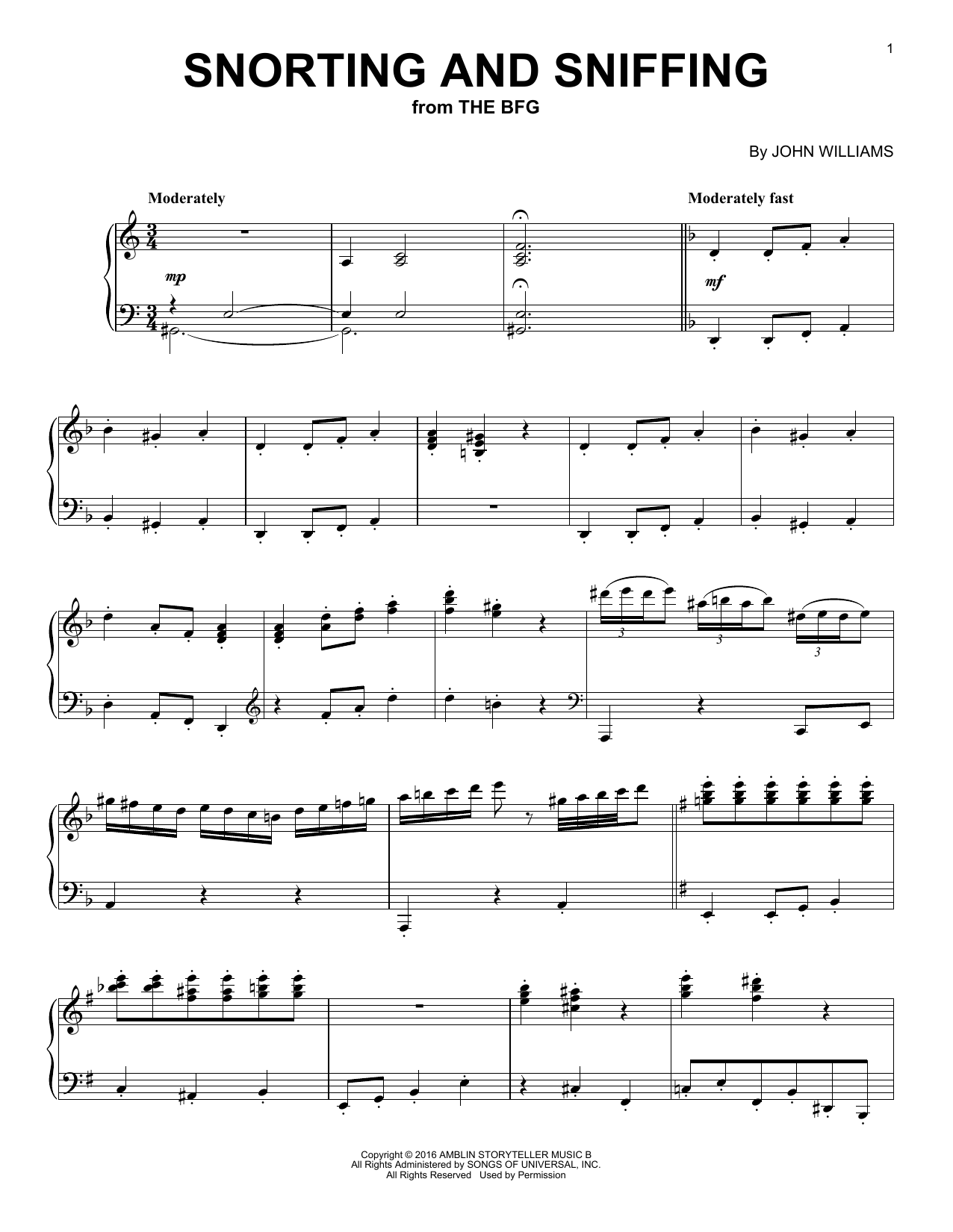 John Williams Snorting And Sniffing Sheet Music Notes & Chords for Piano - Download or Print PDF