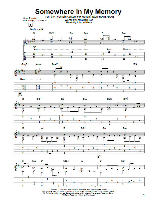 John Williams Somewhere In My Memory (arr. Ben Woolman) Sheet Music Notes & Chords for Guitar Tab - Download or Print PDF