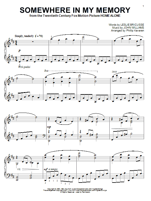John Williams Somewhere In My Memory (arr. Phillip Keveren) Sheet Music Notes & Chords for Piano - Download or Print PDF