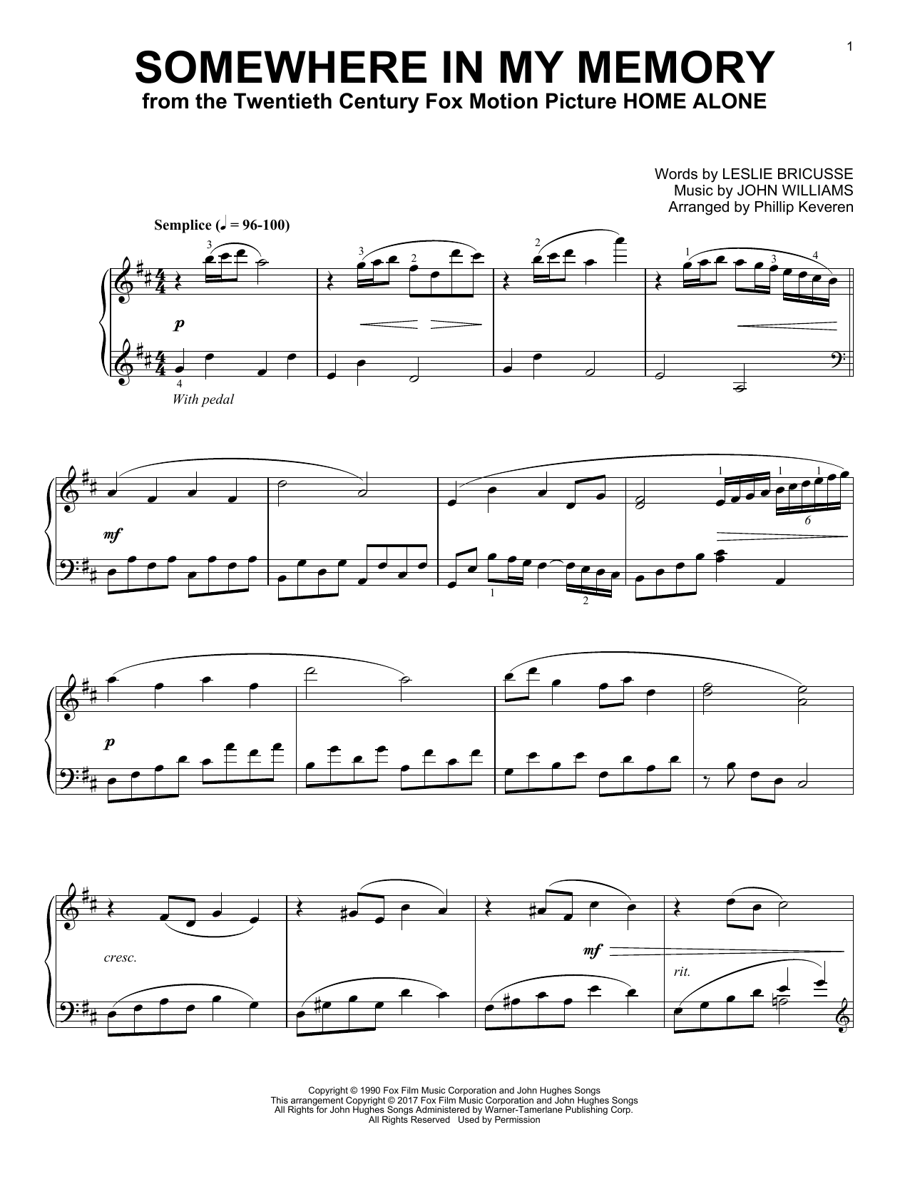 John Williams Somewhere In My Memory [Classical version] (arr. Phillip Keveren) Sheet Music Notes & Chords for Piano - Download or Print PDF