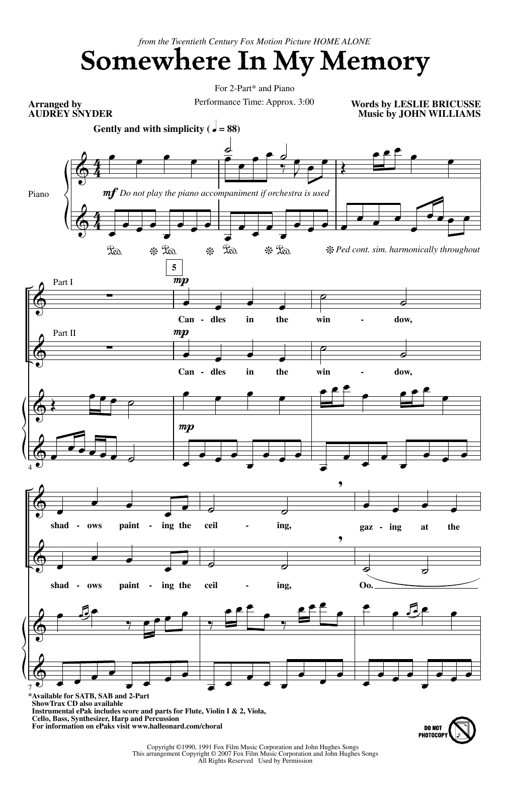 John Williams Somewhere In My Memory (from Home Alone) (arr. Audrey Snyder) Sheet Music Notes & Chords for SAB Choir - Download or Print PDF