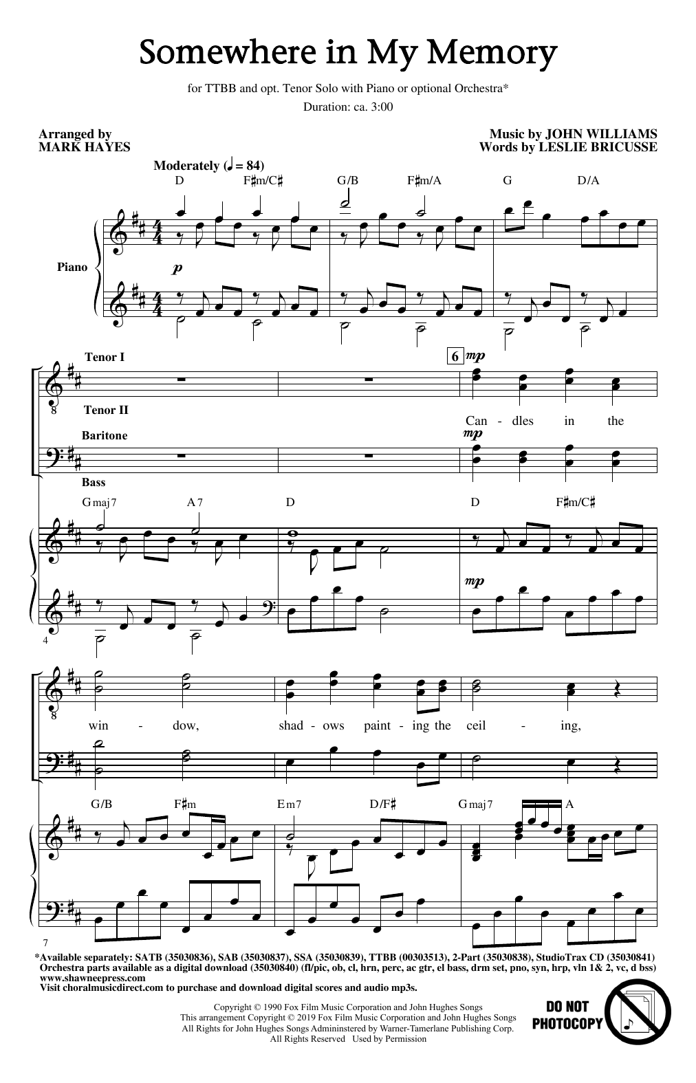John Williams Somewhere In My Memory (from Home Alone) (arr. Mark Hayes) Sheet Music Notes & Chords for TTBB Choir - Download or Print PDF