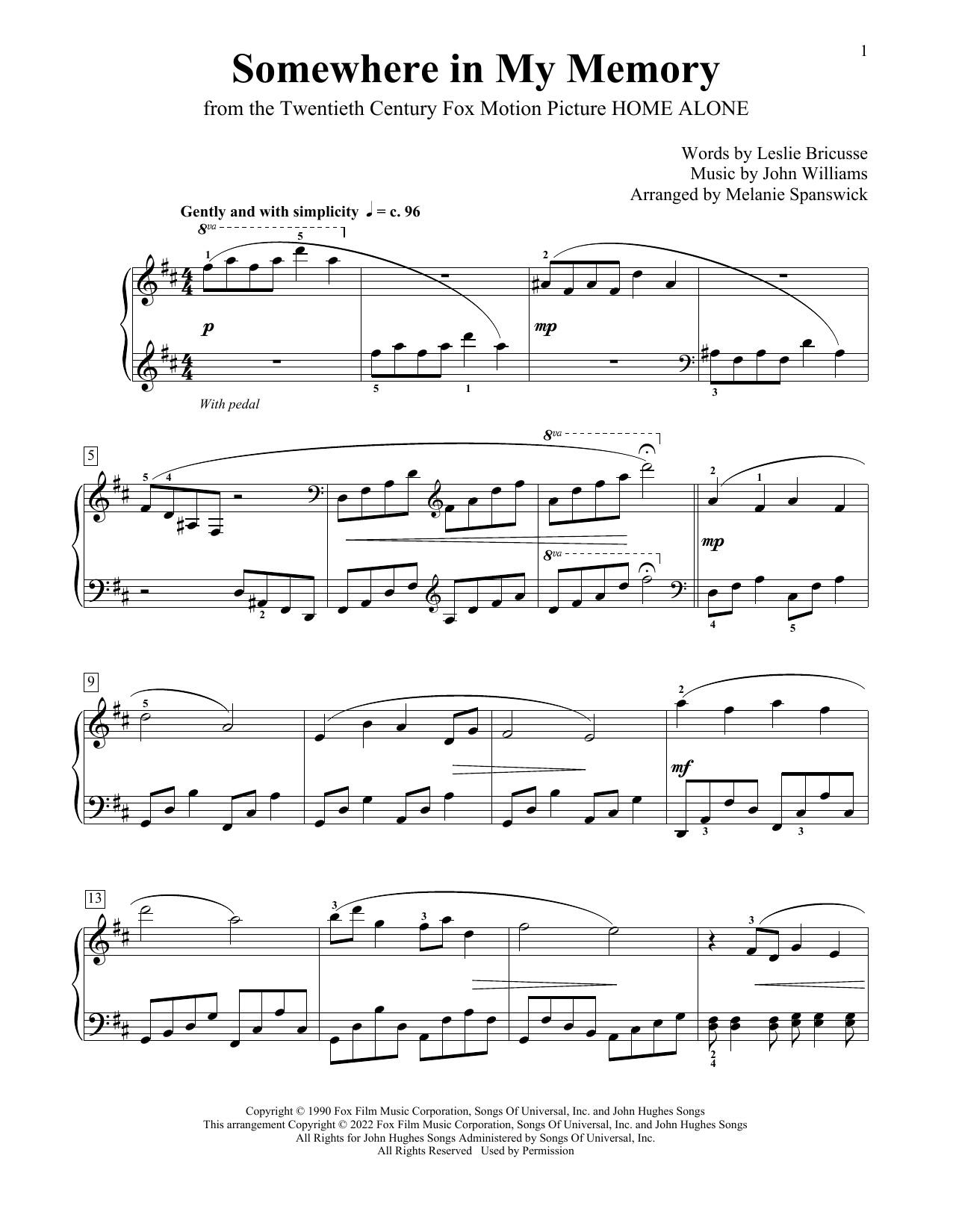 John Williams Somewhere In My Memory (from Home Alone) (arr. Melanie Spanswick) Sheet Music Notes & Chords for Educational Piano - Download or Print PDF