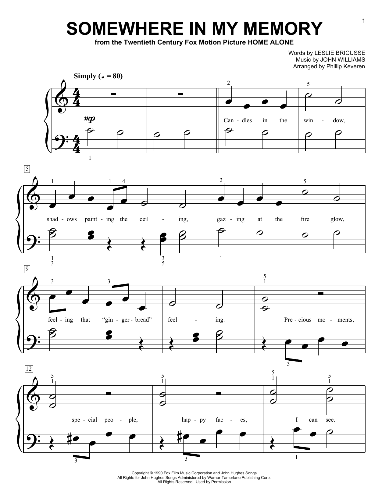 John Williams Somewhere In My Memory (from Home Alone) (arr. Phillip Keveren) Sheet Music Notes & Chords for Big Note Piano - Download or Print PDF