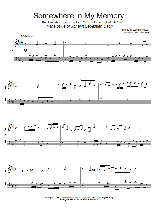 John Williams Somewhere In My Memory (arr. David Pearl) Sheet Music Notes & Chords for Piano - Download or Print PDF