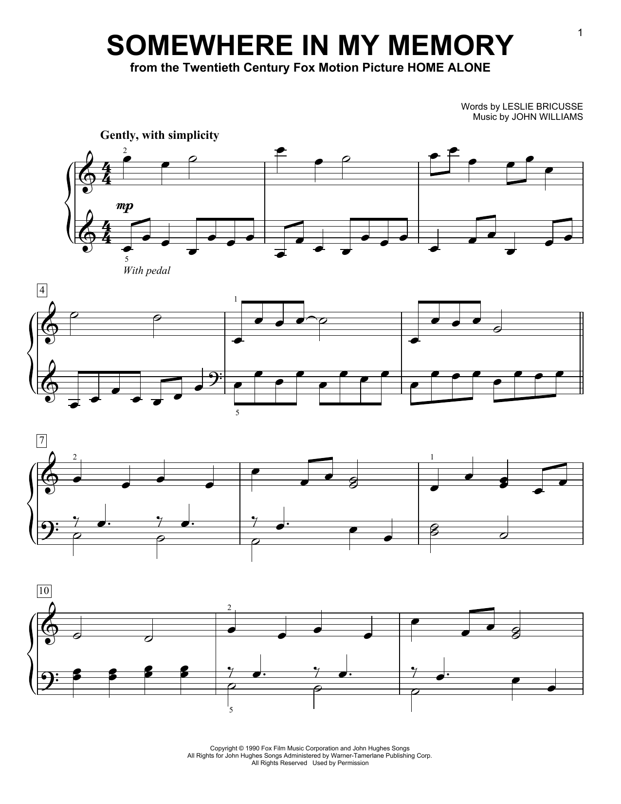 John Williams Somewhere In My Memory (from Home Alone) Sheet Music Notes & Chords for Piano Solo - Download or Print PDF