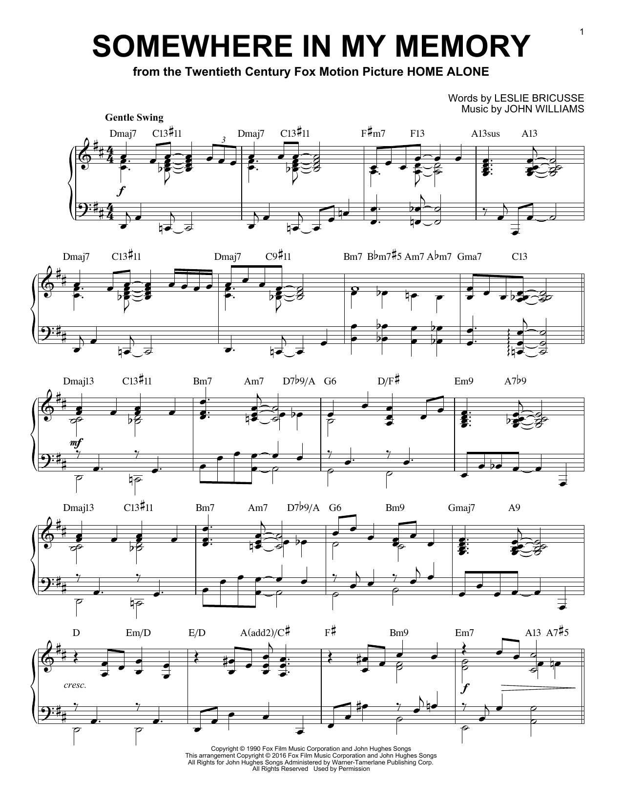 John Williams Somewhere In My Memory [Jazz version] (from Home Alone) (arr. Brent Edstrom) Sheet Music Notes & Chords for Piano - Download or Print PDF