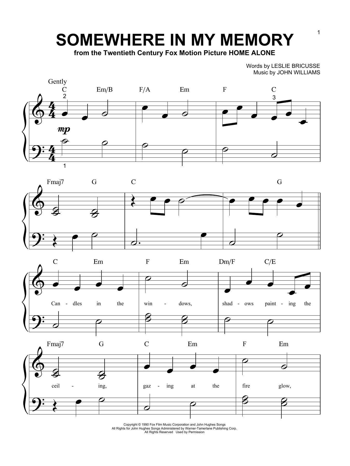 John Williams Somewhere In My Memory Sheet Music Notes & Chords for Piano (Big Notes) - Download or Print PDF