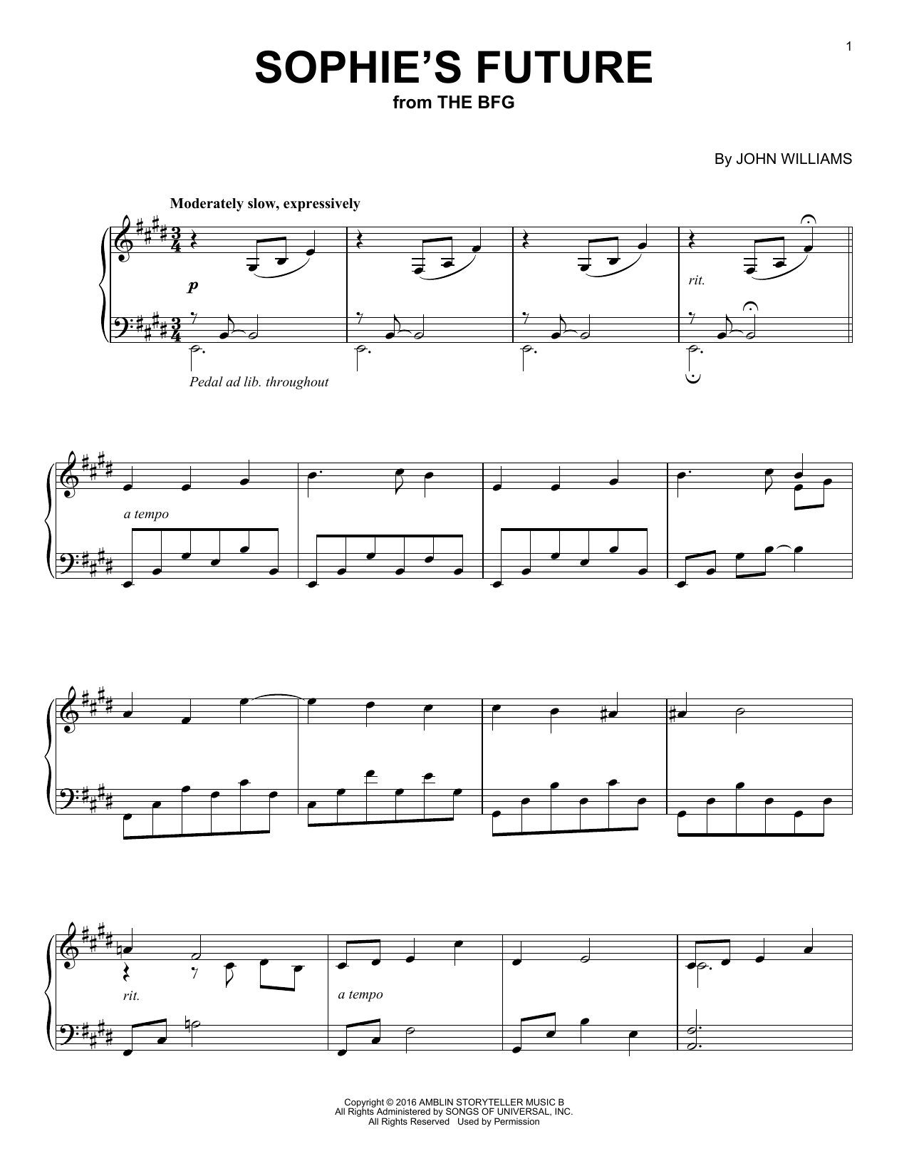 John Williams Sophie's Future Sheet Music Notes & Chords for Piano - Download or Print PDF