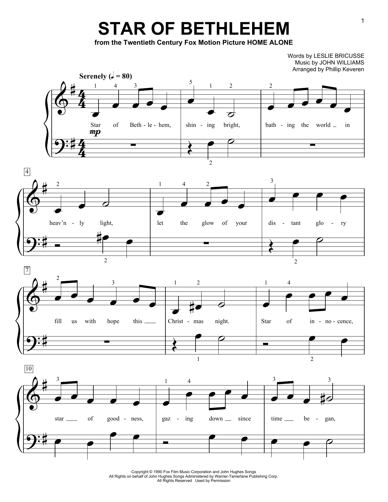 John Williams Star Of Bethlehem (from Home Alone) (arr. Phillip Keveren) Sheet Music Notes & Chords for Big Note Piano - Download or Print PDF