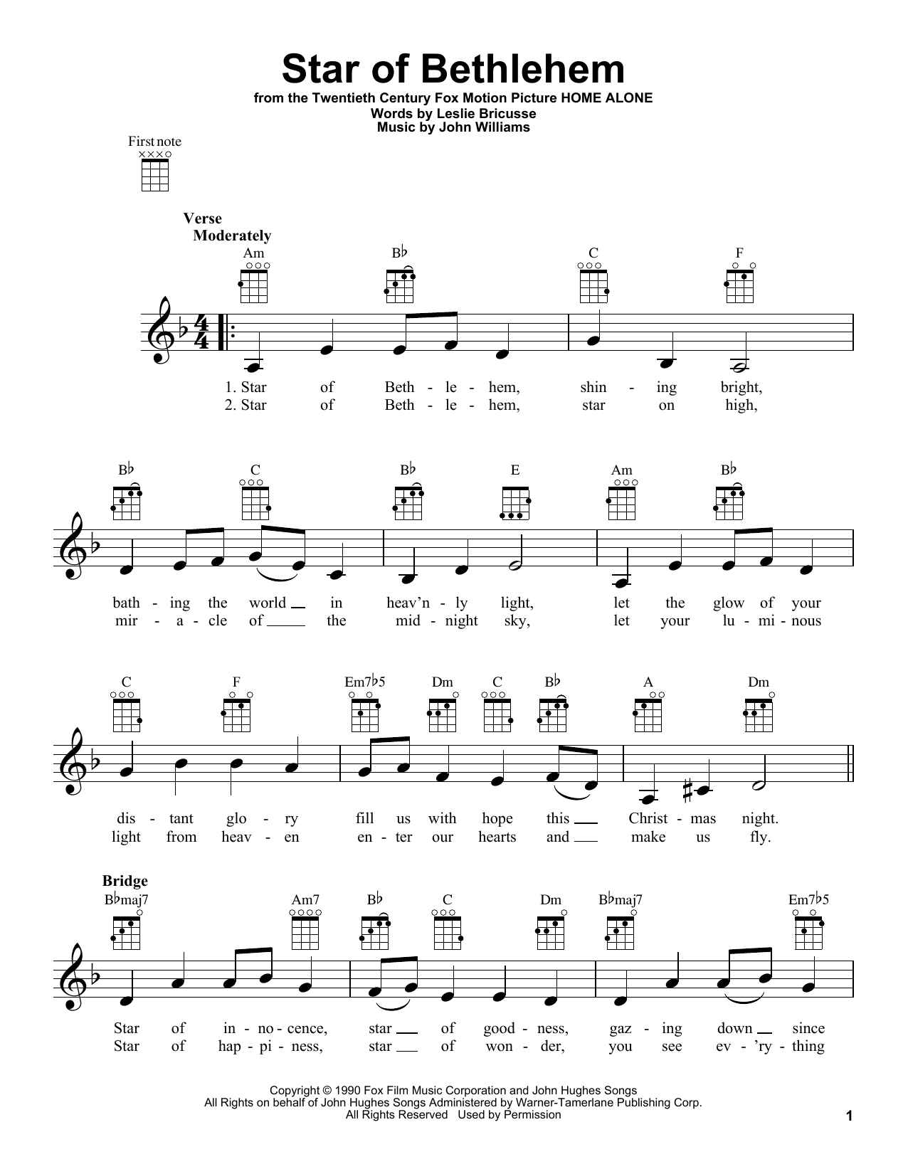 John Williams Star Of Bethlehem Sheet Music Notes & Chords for Ukulele - Download or Print PDF