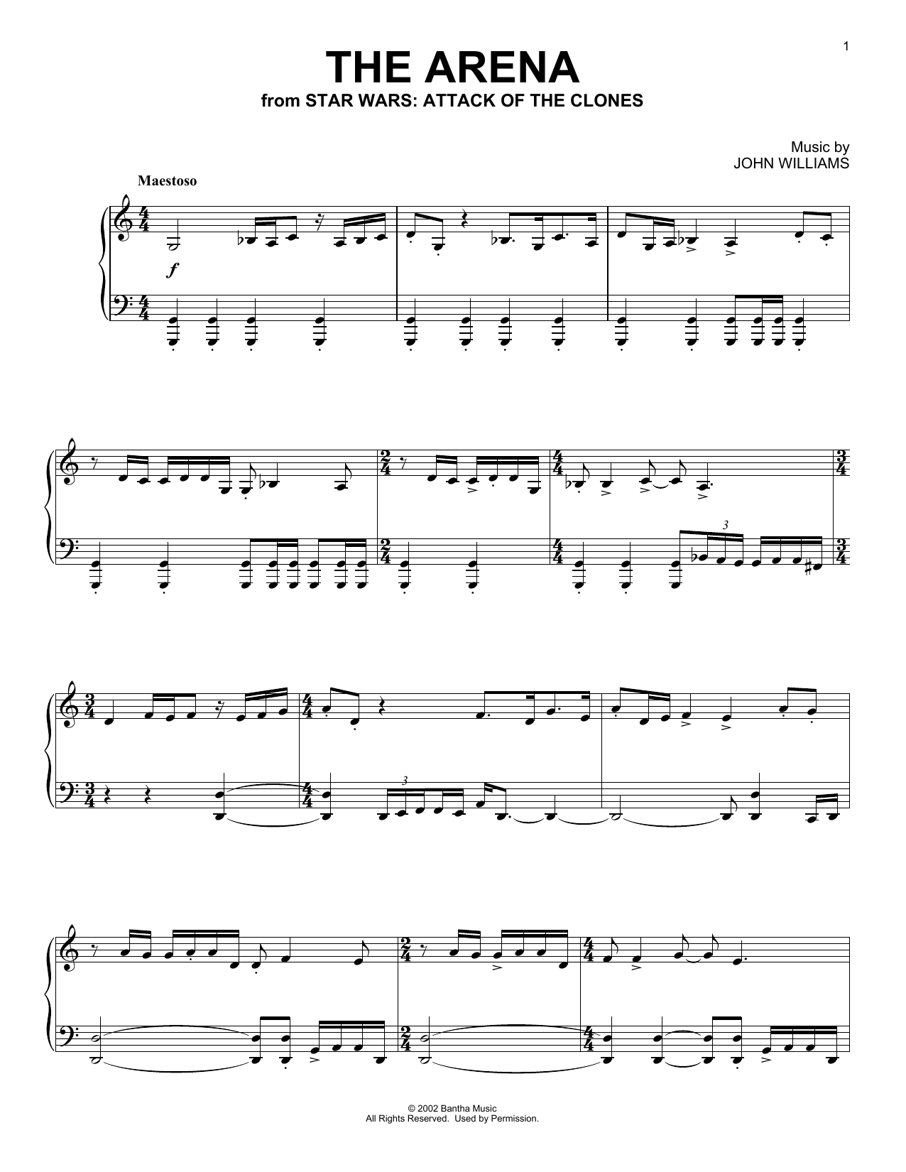 John Williams The Arena (from Star Wars: Attack Of The Clones) Sheet Music Notes & Chords for Piano Solo - Download or Print PDF