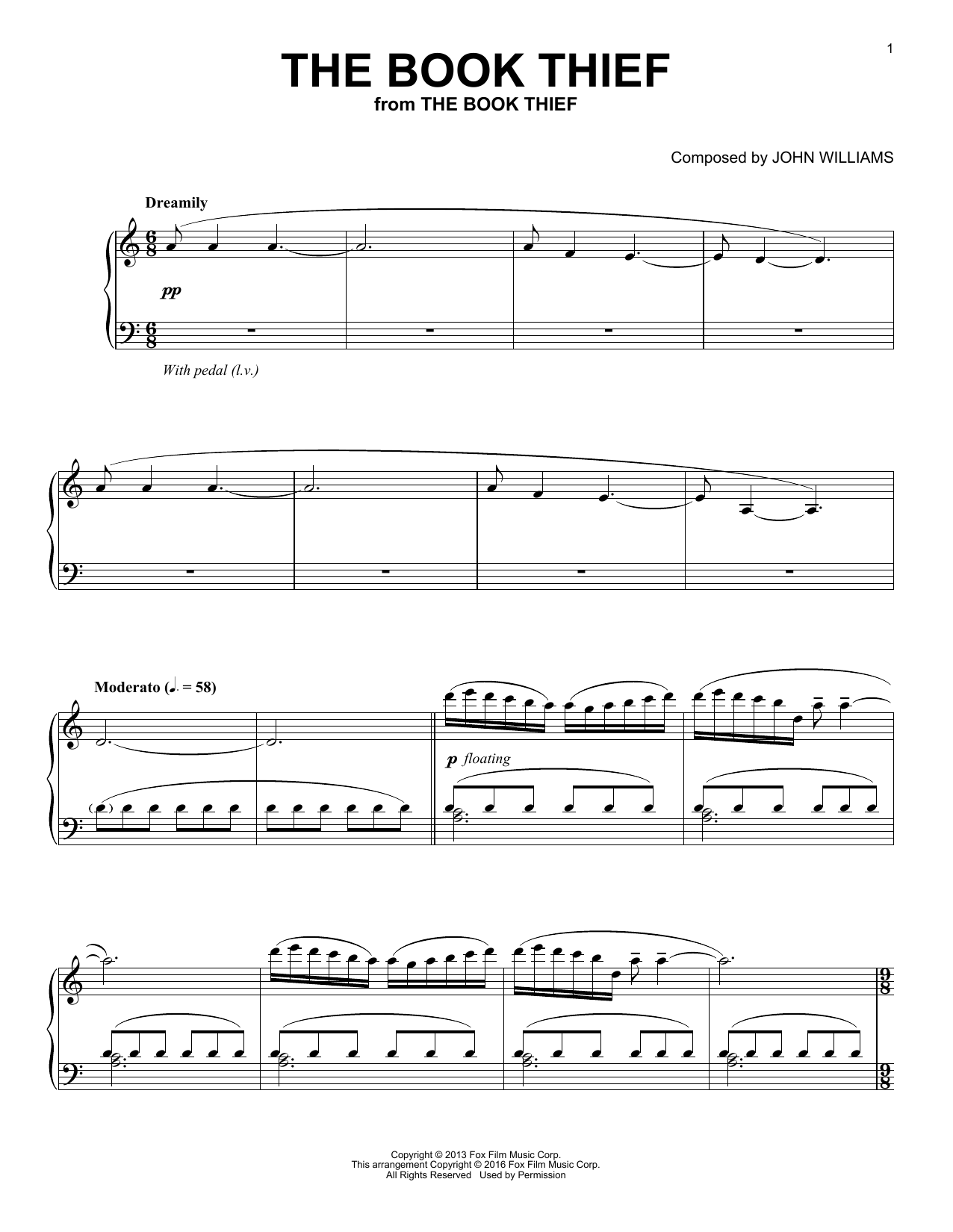 John Williams The Book Thief Sheet Music Notes & Chords for Piano - Download or Print PDF