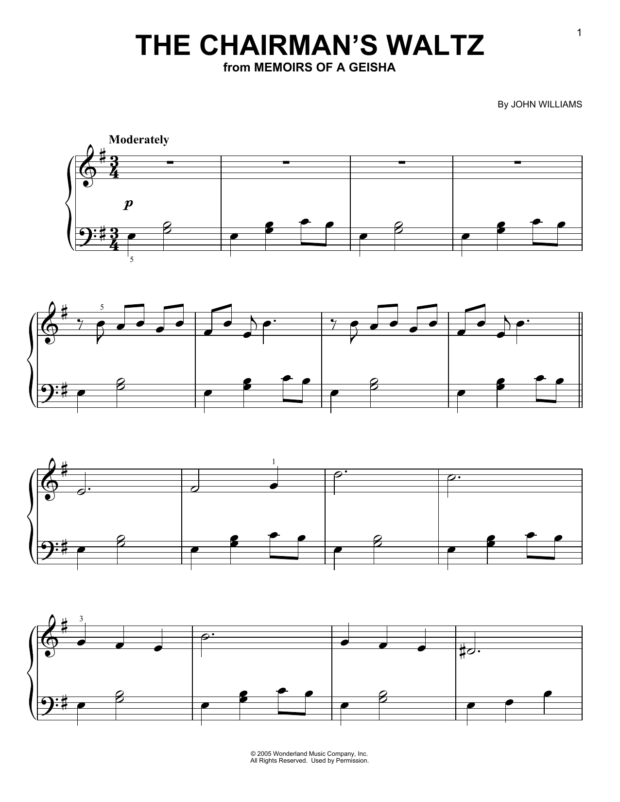 John Williams The Chairman's Waltz (from Memoirs of a Geisha) Sheet Music Notes & Chords for Very Easy Piano - Download or Print PDF