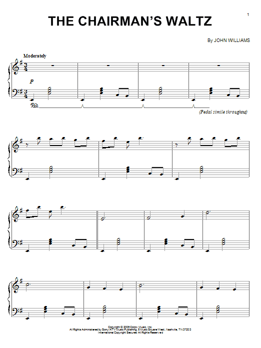 John Williams The Chairman's Waltz Sheet Music Notes & Chords for Piano - Download or Print PDF