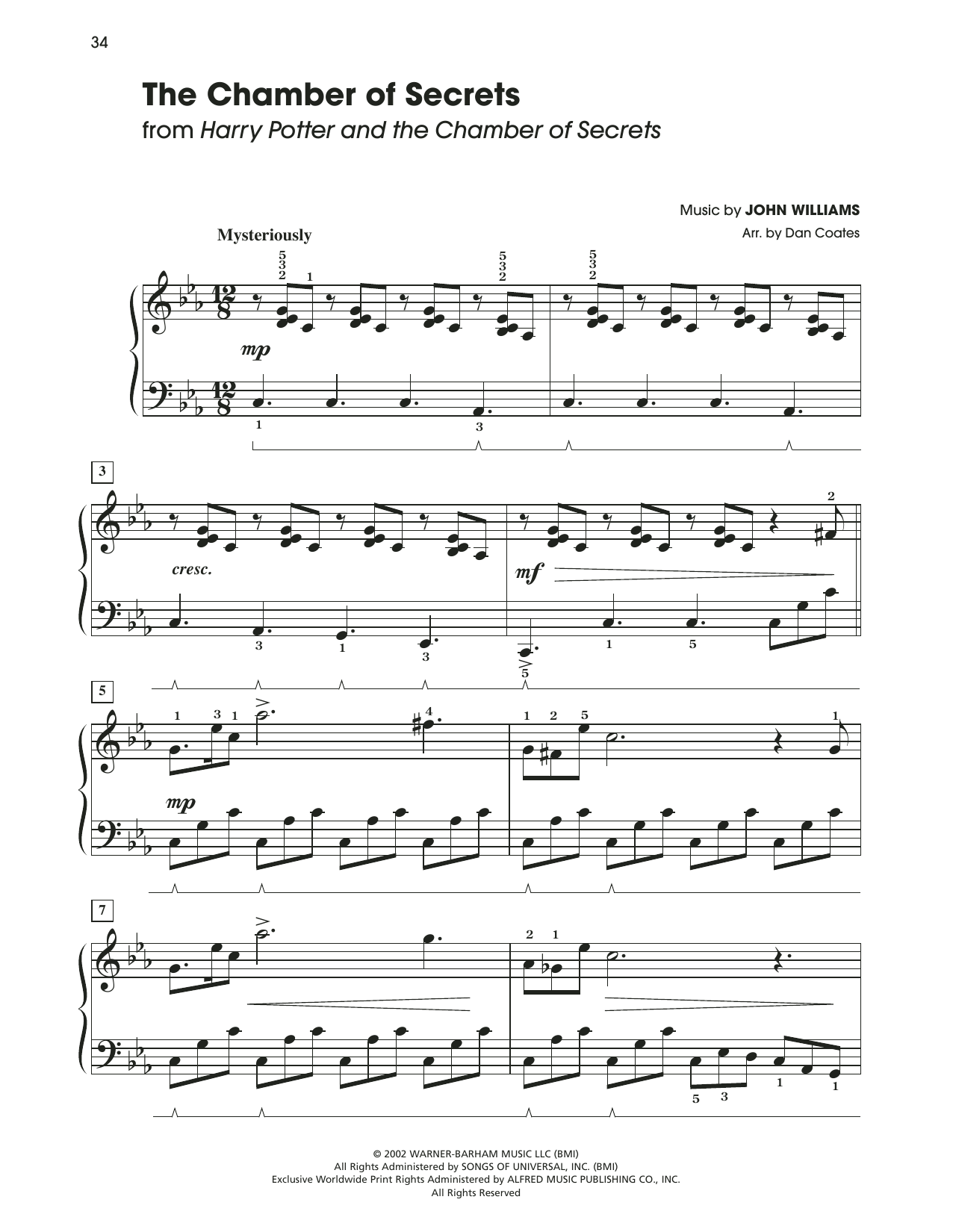 John Williams The Chamber Of Secrets (from Harry Potter) (arr. Dan Coates) Sheet Music Notes & Chords for Easy Piano - Download or Print PDF