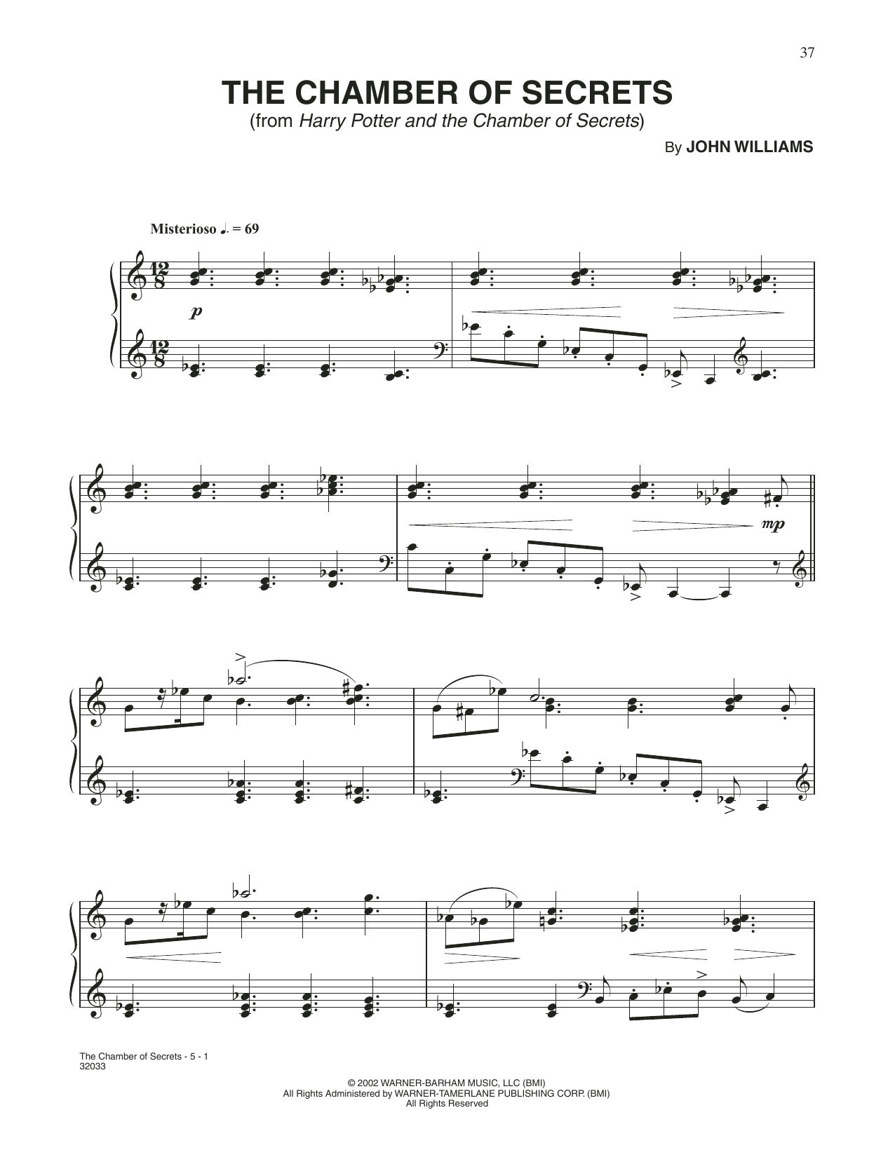 John Williams The Chamber Of Secrets (from Harry Potter) Sheet Music Notes & Chords for Piano Solo - Download or Print PDF