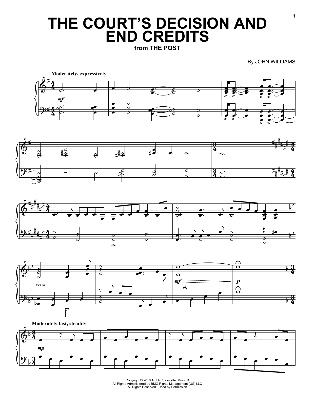 John Williams The Court's Decision And End Credits Sheet Music Notes & Chords for Piano - Download or Print PDF