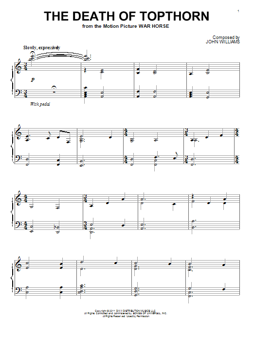 John Williams The Death Of Topthorn Sheet Music Notes & Chords for Piano - Download or Print PDF
