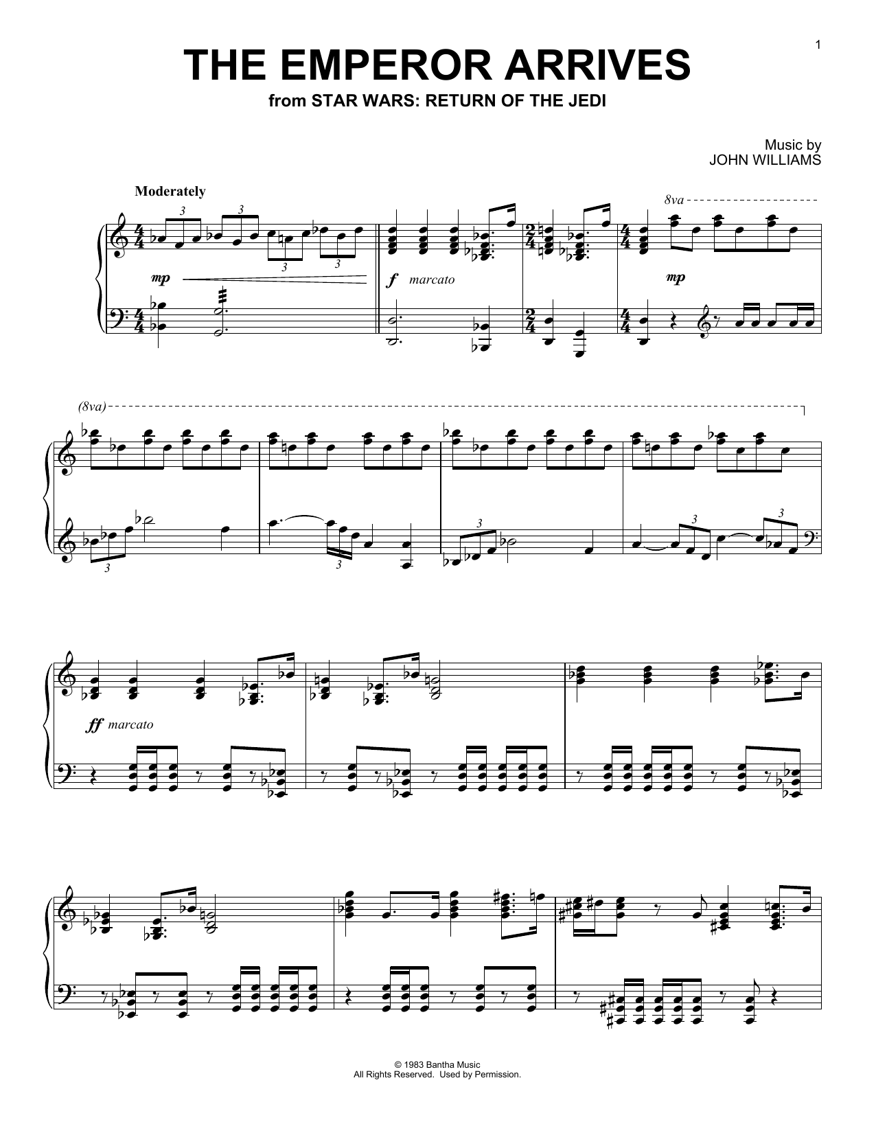 John Williams The Emperor Arrives (from Star Wars: Return Of The Jedi) Sheet Music Notes & Chords for Piano Solo - Download or Print PDF