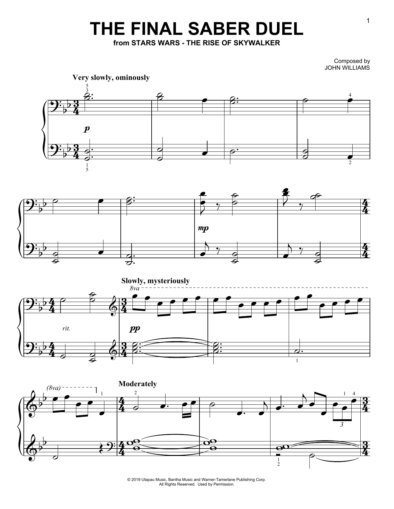 John Williams The Final Saber Duel (from The Rise Of Skywalker) Sheet Music Notes & Chords for Piano Solo - Download or Print PDF