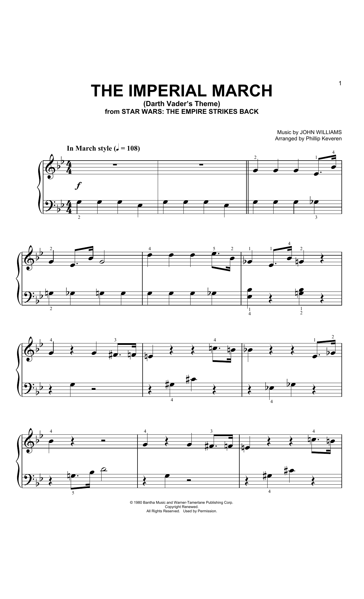 John Williams The Imperial March (Arr. Phillip Keveren) Sheet Music Notes & Chords for Big Note Piano - Download or Print PDF