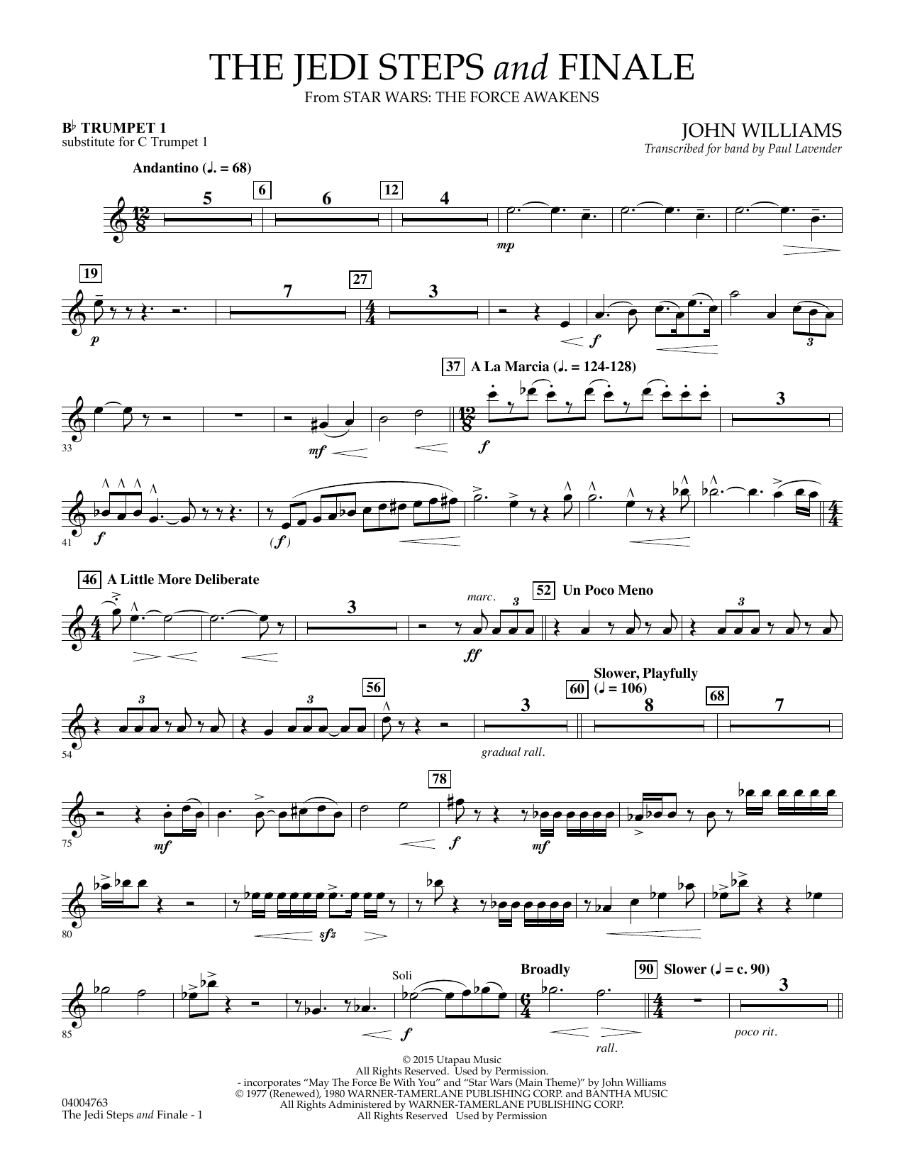 John Williams The Jedi Steps and Finale (from Star Wars: The Force Awakens) - Bb Trumpet 1 (sub. C Tpt. 1) Sheet Music Notes & Chords for Concert Band - Download or Print PDF