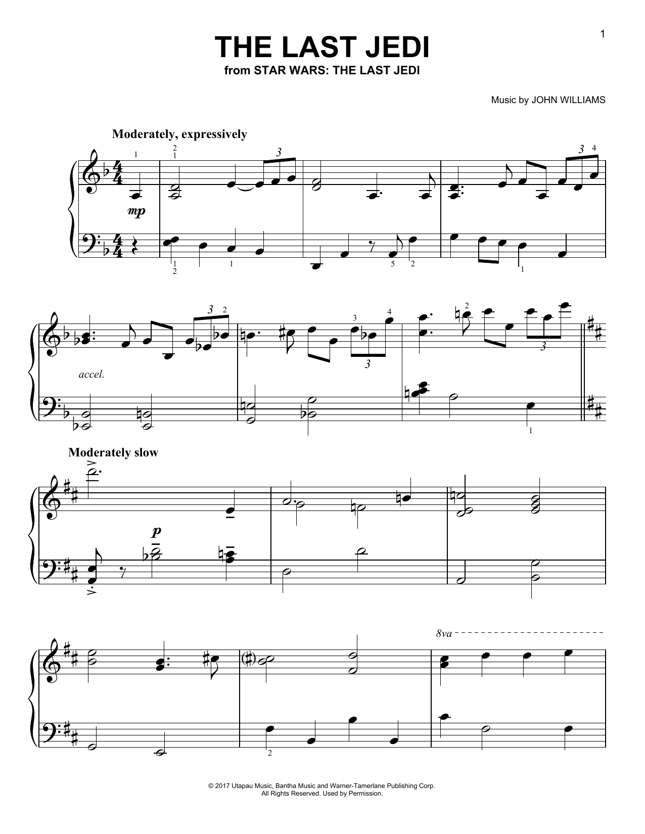 John Williams The Last Jedi Sheet Music Notes & Chords for Easy Piano - Download or Print PDF