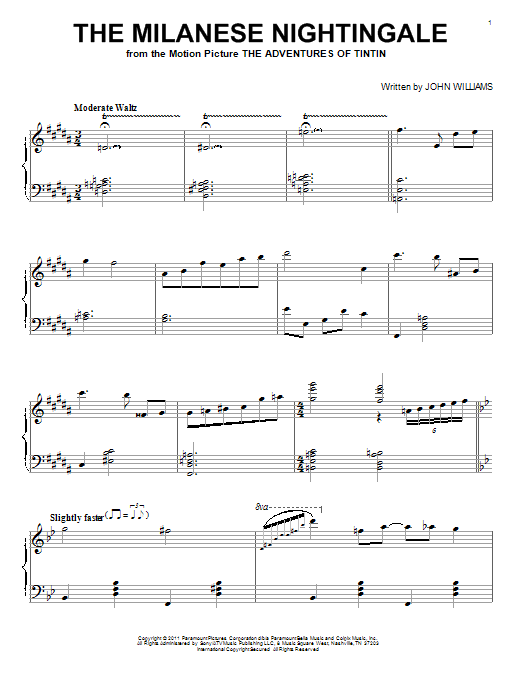 John Williams The Milanese Nightingale Sheet Music Notes & Chords for Piano - Download or Print PDF