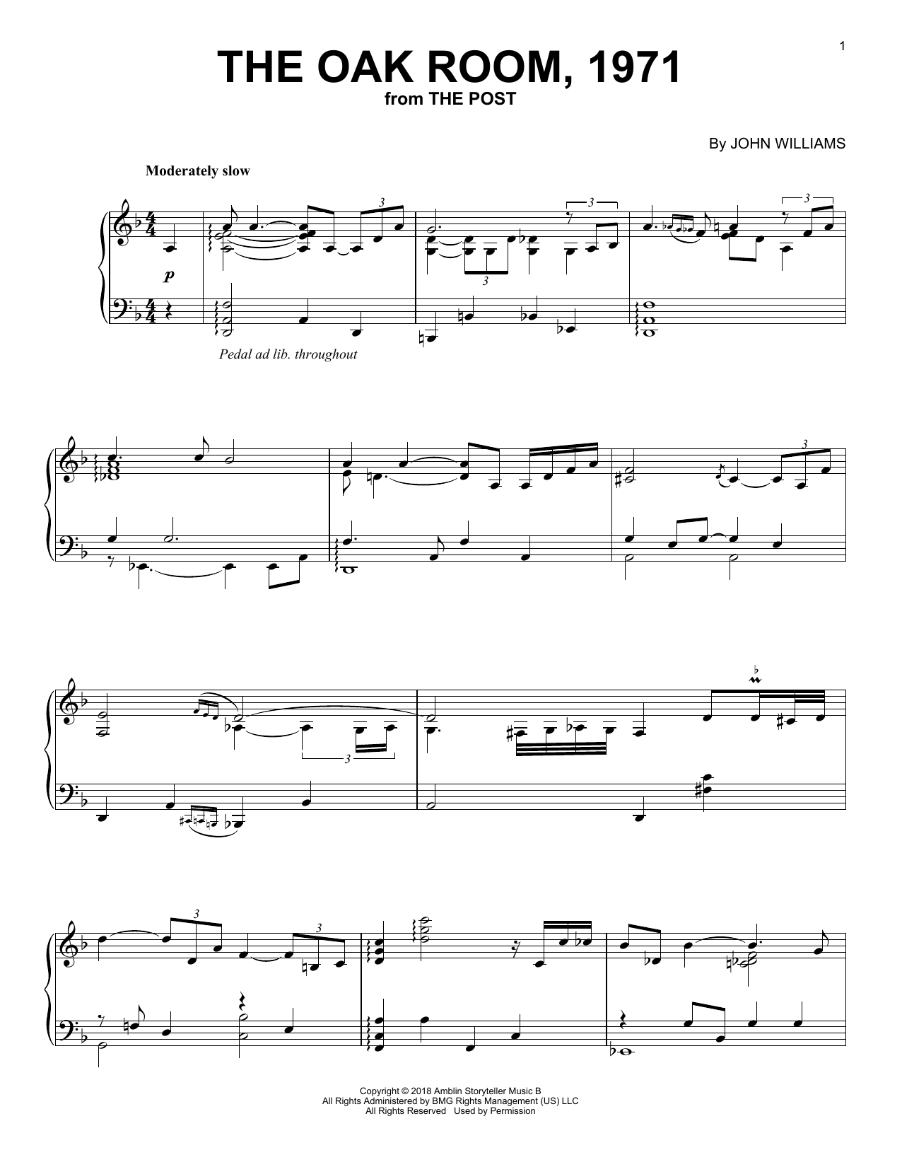 John Williams The Oak Room, 1971 Sheet Music Notes & Chords for Piano - Download or Print PDF